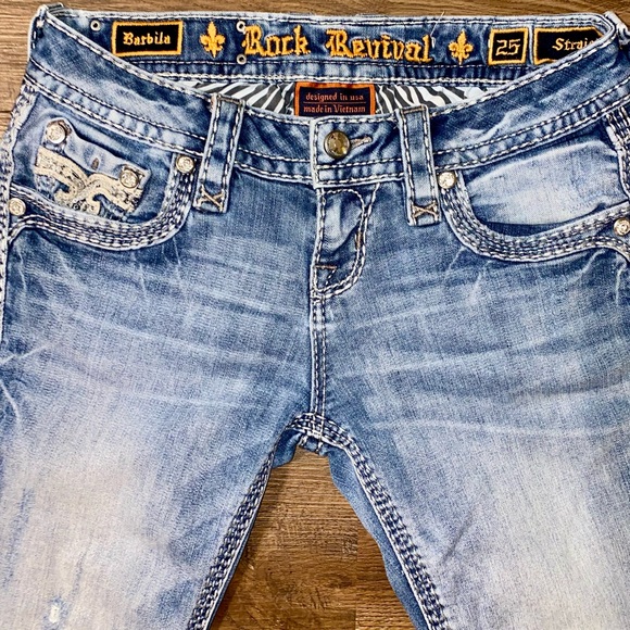 ROCK REVIVAL BARBILA STRAIGHT METALLIC SILVER LACE FLAP POCKETS RHINESTONES 25 - Picture 6 of 8